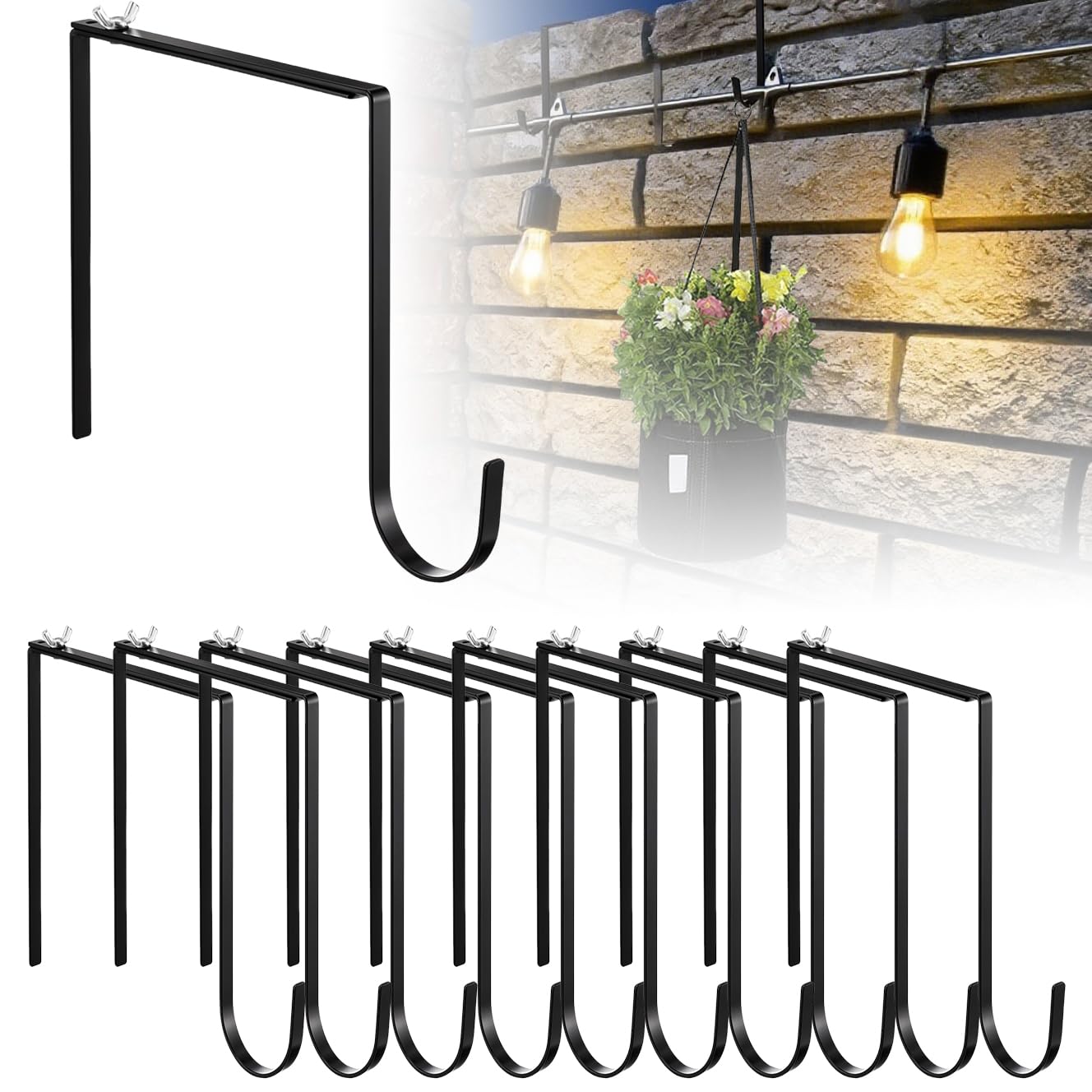 Photo 1 of 10 Pcs Outdoor No Drill String Light Hooks for 6-11 inch Concrete, Cinder Block & Brick Walls, Metal Adjustable Wall & Brick Hangers for Hanging Outdoor Rope Lights Cable Cord Holders Organizer