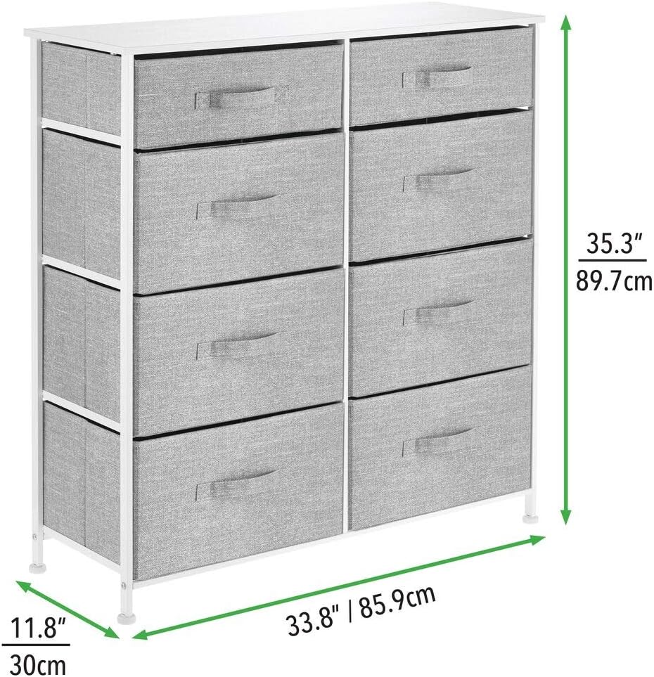 mDesign Vertical Furniture Storage Tower - Sturdy Steel Frame, Easy Pull Fabric Bins - Organizer Unit for Bedroom, Hallway, Entryway, Closets - 8 Drawers - Gray: Home & Kitchen