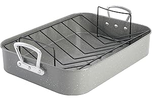 Gibson Home Oster Greystone 2-Piece Carbon Steel Roaster Pan w/Rack, Grey Speckle