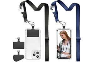 ROCONTRIP Phone Lanyard 2X Crossbody Lanyard and 2X Patch Universal Cell Phone Lanyards Adjustable Shoulder Neck Strap Compatible with Most Smartphones(Black+Blue)