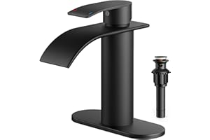 FORIOUS Black Bathroom Faucet, Stainless Steel Waterfall Bathroom Sink Faucet 1 Hole or 3 Hole, Single Handle Washroom Vanity