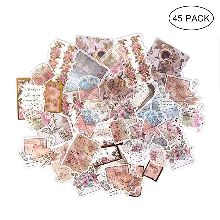 Hamkaw Kawaii Sakura Ephemera-Packung (45 Stück), romantischer japanischer Stil, Notizaufkleber, rosa Kirschblüte im April fü