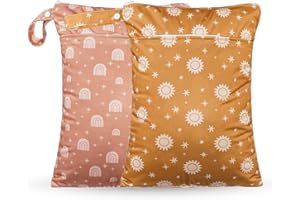 Opgroeie Wet Dry Bags with Two Zippered Pockets and Handle, Reusable Storage Bag for Breast Pump Parts & Baby Items, Waterproof Diaper Bags, Yoga Gym Bag for Swimsuits or Wet Clothes-2pcs, 11.8*15.75"