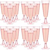 mwellewm 50 Pcs Plastic Champagne Flutes, Disposable Clear Champagne Glasses 5oz Plastic Wine Glasses, Assemble Champagne Cups for Party Wedding Cocktail Cups (Clear Pink)