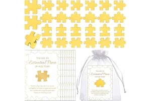 GANGBARU 24 Sets Employee Appreciation Gifts Gold Puzzle Piece Lapel Pins Bulk Thank You Cards Organza Bags Team Appreciation