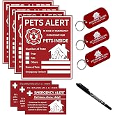Pet Alert Sticker - Pet Inside Sticker,Safety Alert for Pets Inside,Save My pet in Case of Emergency,Rescue Pets Decal for House Window Door -4 Pack with Wallet Card &amp; Key Tag