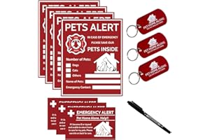 PERIFLOWIN Pet Alert Sticker - Pet Inside Sticker,Safety Alert for Pets Inside,Save My pet in Case of Emergency,Rescue Pets Decal for House Window Door -4 Pack with Wallet Card & Key Tag