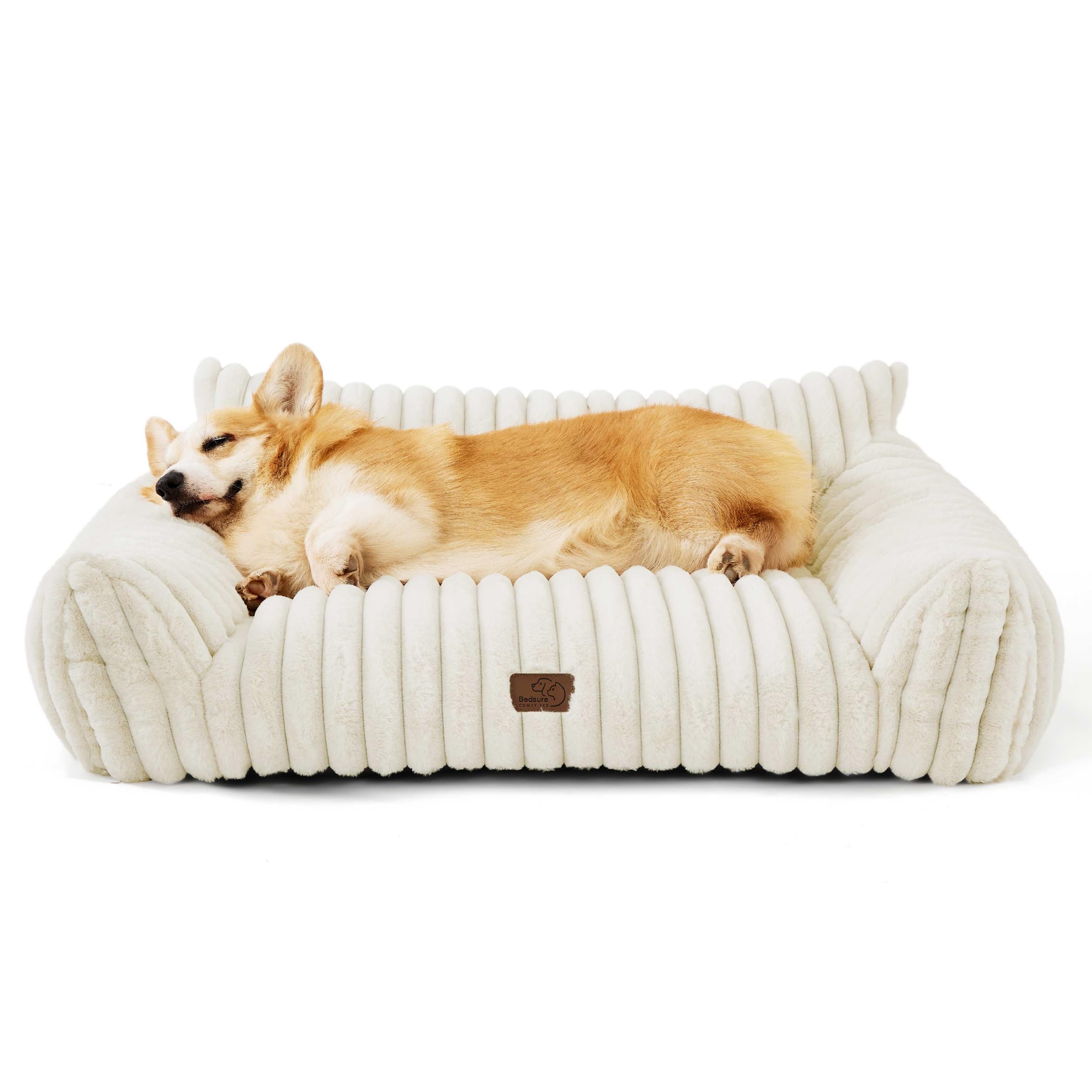 Photo 1 of Bedsure Cute Dog Couch for Medium Dogs- Fluffy Pet Sofa, Dog Couch Bed with Removable, Washable Cover, Supportive Pet Bed for Medium Large Dogs, 36inch, Cream