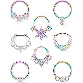 Tvalccoy Septum Nose Rings Daith Earrings 16g Clicker Piercing Jewelry Hypoallergenic Rainbow Rose Gold Surgical Steel for Women Men
