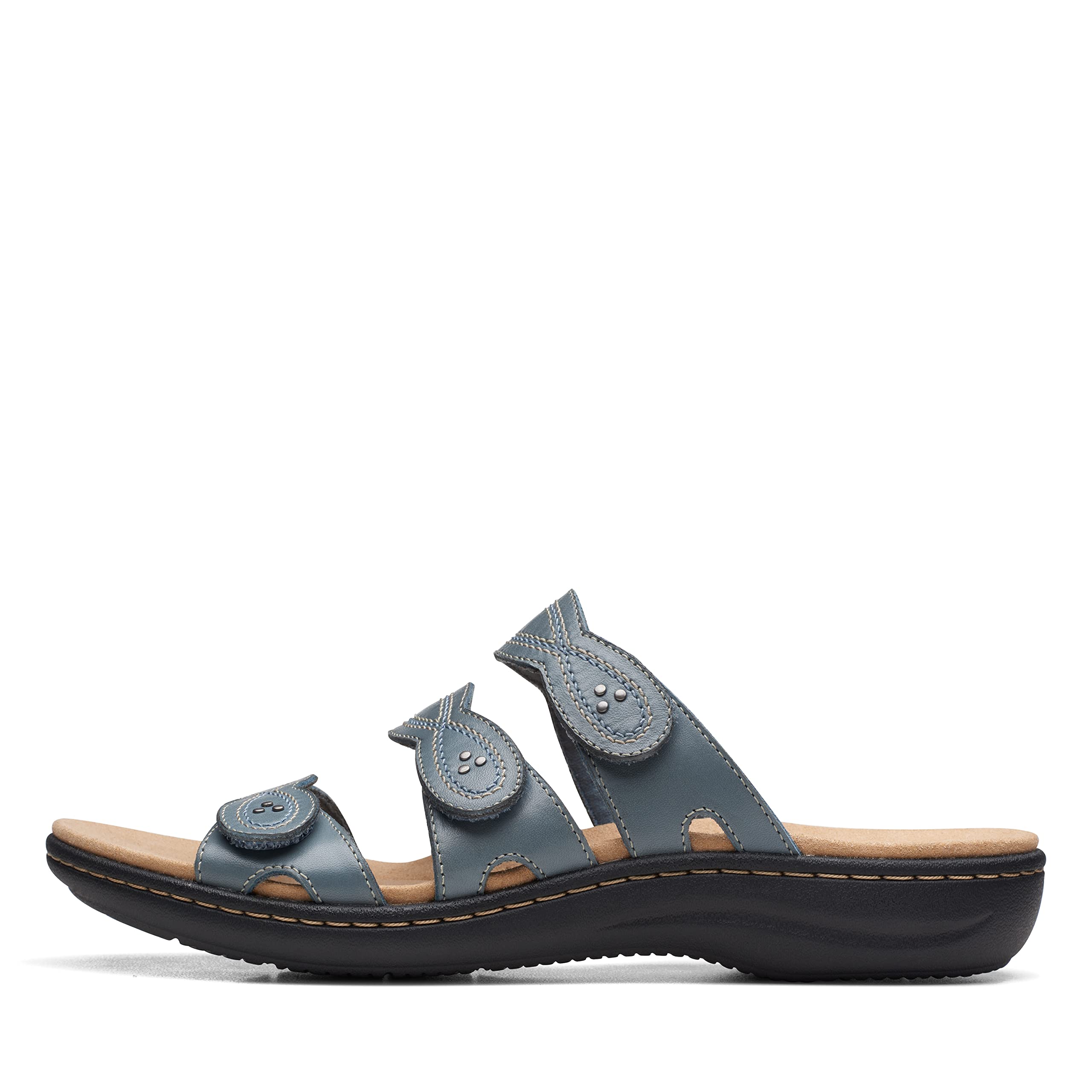 Clarks Women's Laurieann Ayla Flat Sandal, Blue Grey Leather, 8.5 Medium US Image