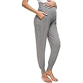 LOKTENPIE Maternity Pants Lounge Workout Joggers Track Cuff Over The Belly Sweatpants Stretchy Pregnancy Pajama Pants