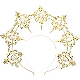 Uonlytech Angel Bridal Gold Halo Headband, Angel Halo Headband Crown Retro Goddess Halo Hair Band Wedding Headpiece for Women Girls Bridal