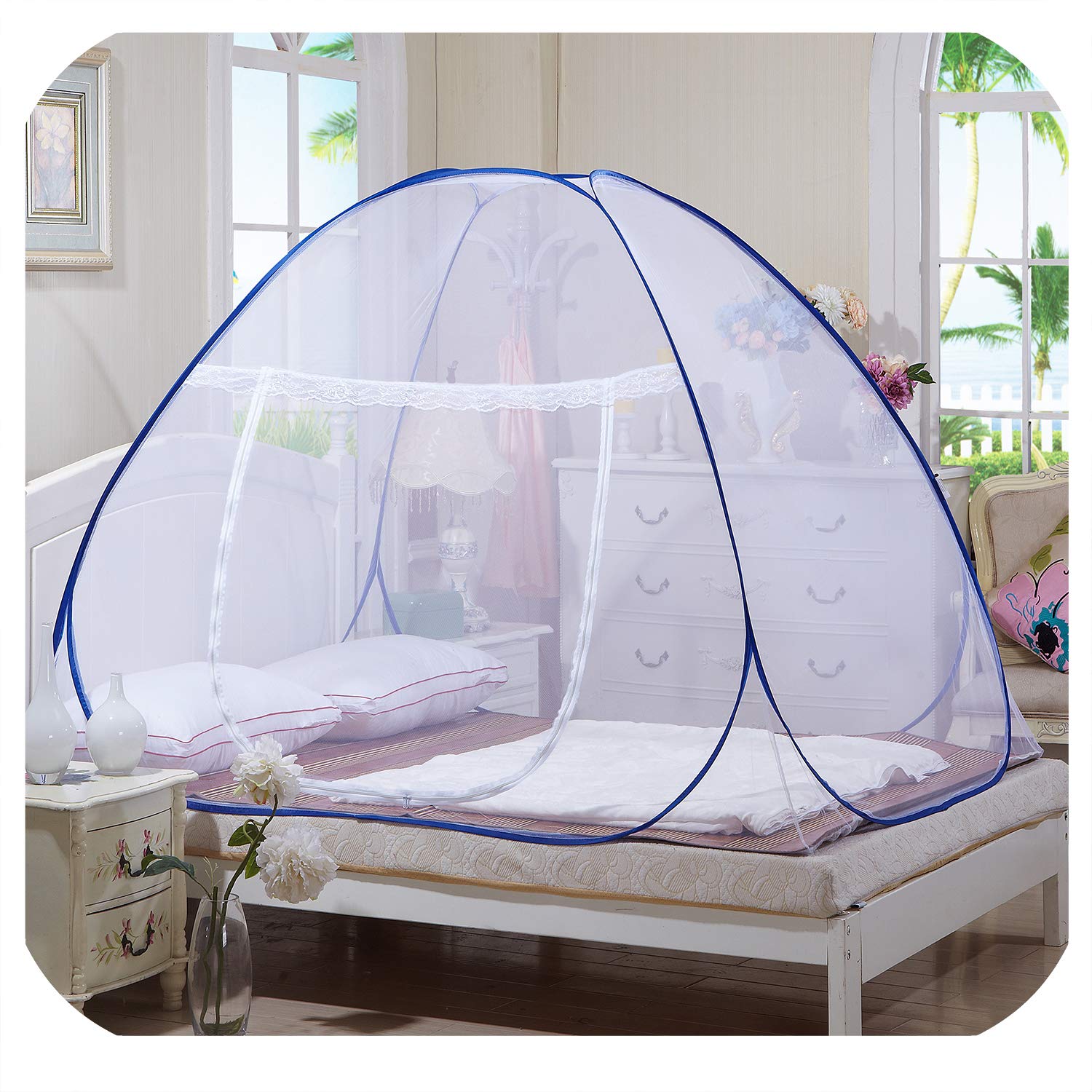 Mosquito Nets, Outdoor Mongolian Yurt Dome Net Free Installation and Folding Nets, Prevent Insect Pop Up Tent Curtains for Beds Bedroom (180*200*150cm, White)