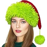 Brihasory Santa Hat for Adults, Green Red Personalized Christmas Hats for Women or Men Xmas Holiday Hat Santa Claus Costume