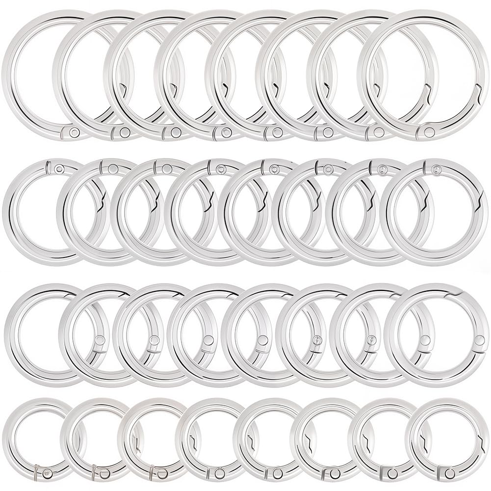SUNNYCLUE 1 Box 32Pcs 4 Sizes Large Spring Key Rings Key Ring Clips Trigger Round Snap Buckle Spring Keyring Buckle Round Carabiner Keychain Clips for Keyrings Bag Purse DIY
