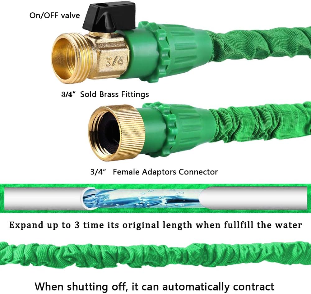 Liwiner Expandable Garden Hose Pipe - Lightweight, Durable& Felxible -Bonus 8 Function Spray Gun/Hose Hanger/Storage Bag/Brass Fittings, Best Choice for Watering and Washing (100FT-Green) : Garden & Outdoor