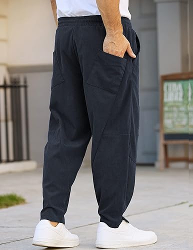 COOFANDY Corduroy Pants for Men Drawstring Elastic Waist Harem
