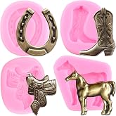 Mujiang Horse Silicone Molds Horseshoe Hoof Fondant Molds Set Of 4 | Cowboy Boot Candy Mold Saddle Mold Western Cowboy Theme Cake Decorating Cupcake Topper Polymer Clay Chocolate Gum Paste
