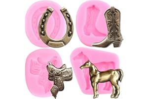 Mujiang Horse Silicone Molds Horseshoe Hoof Fondant Molds Cowboy Boot Candy Mold Saddle Mold For Cake Decorating Cupcake Topper Candy Polymer Clay Chocolate Gum Paste Set Of 4