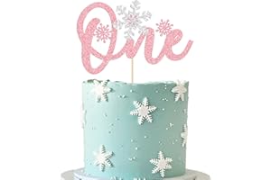 EPHLYN 1 Pack Snowflake One Cake Topper Pink Glitter 1st Birthday Party Cake Pick Decorations for Winter Snowflake Theme Baby Shower Kids First Birthday Party Supplies