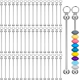 CIATBYYJ 50 Pcs Beadable Keychains Bar Bulk Set, Blank Beaded Keychain for DIY Making Accessories, Silver Metal Keychain Blanks, Bulk Beadable Keychains Bar Craft Supplies