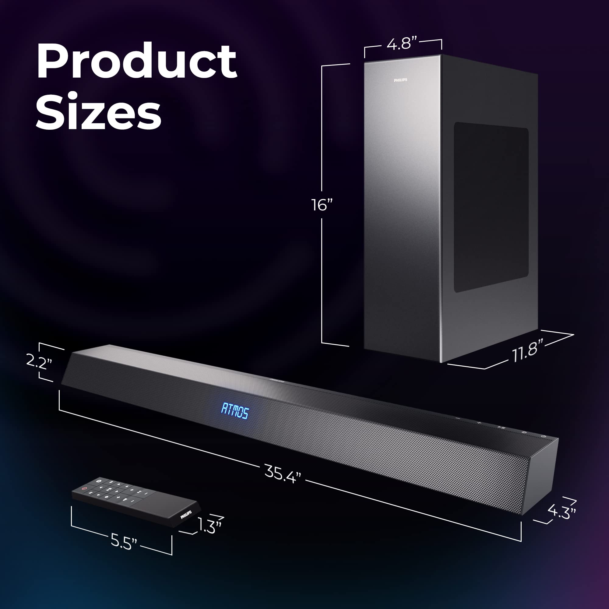 B8405 Soundbar 2.1 with Wireless Subwoofer, Dolby Atmos, Stadium EQ Mode, DTS Play-Fi Compatible, Connects with Amazon Echo Devices and Voice Assistants, AirPlay 2 & BT Support, TAB8405