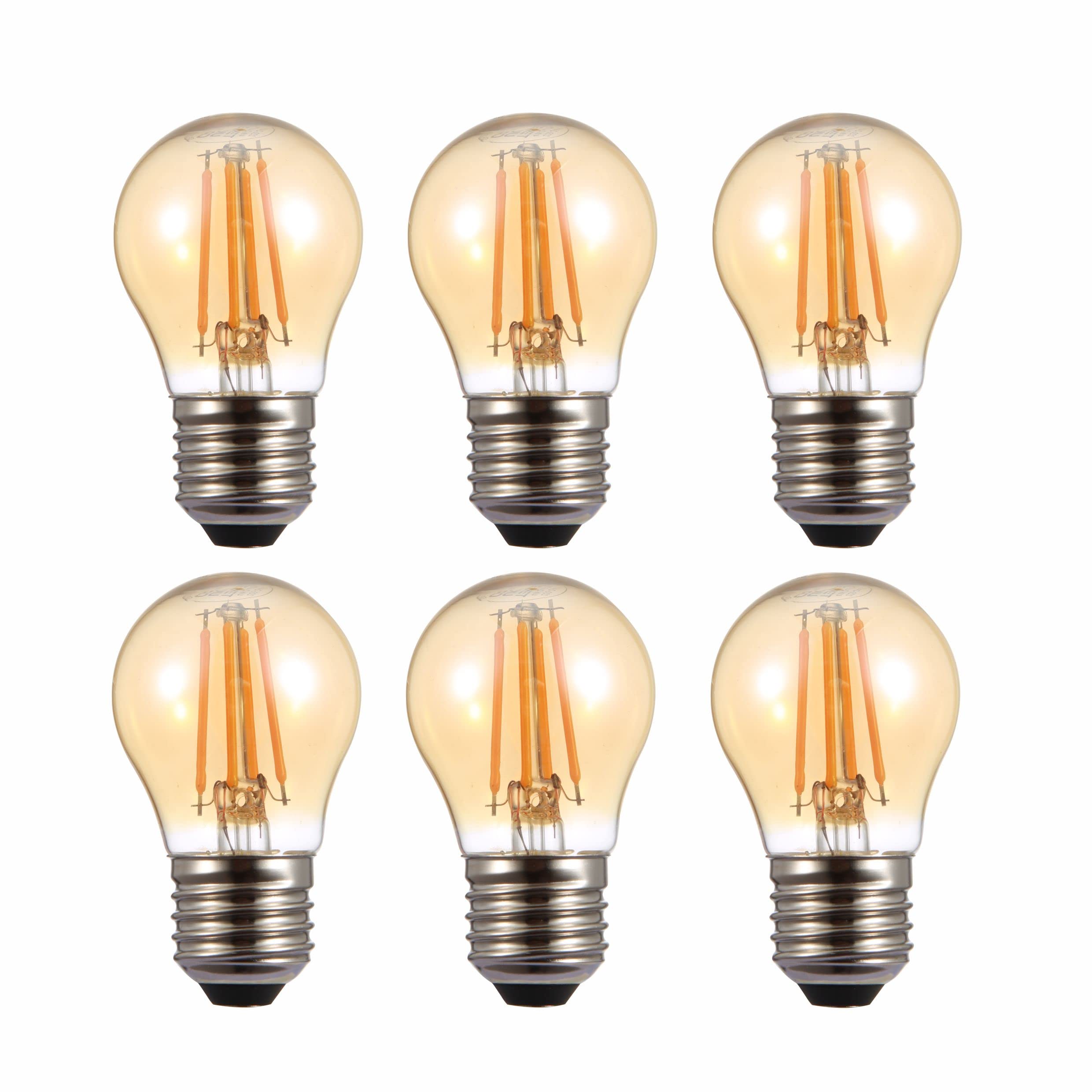 TEKLED® G45 Golf Ball Filament Vintage LED Bulbs | E27 Edison Screw | Energy Saving 4W Light Bulb 35W Equivalent | NONDIMMABLE Amber 2400K 410LM | 6-Pack | Warm White