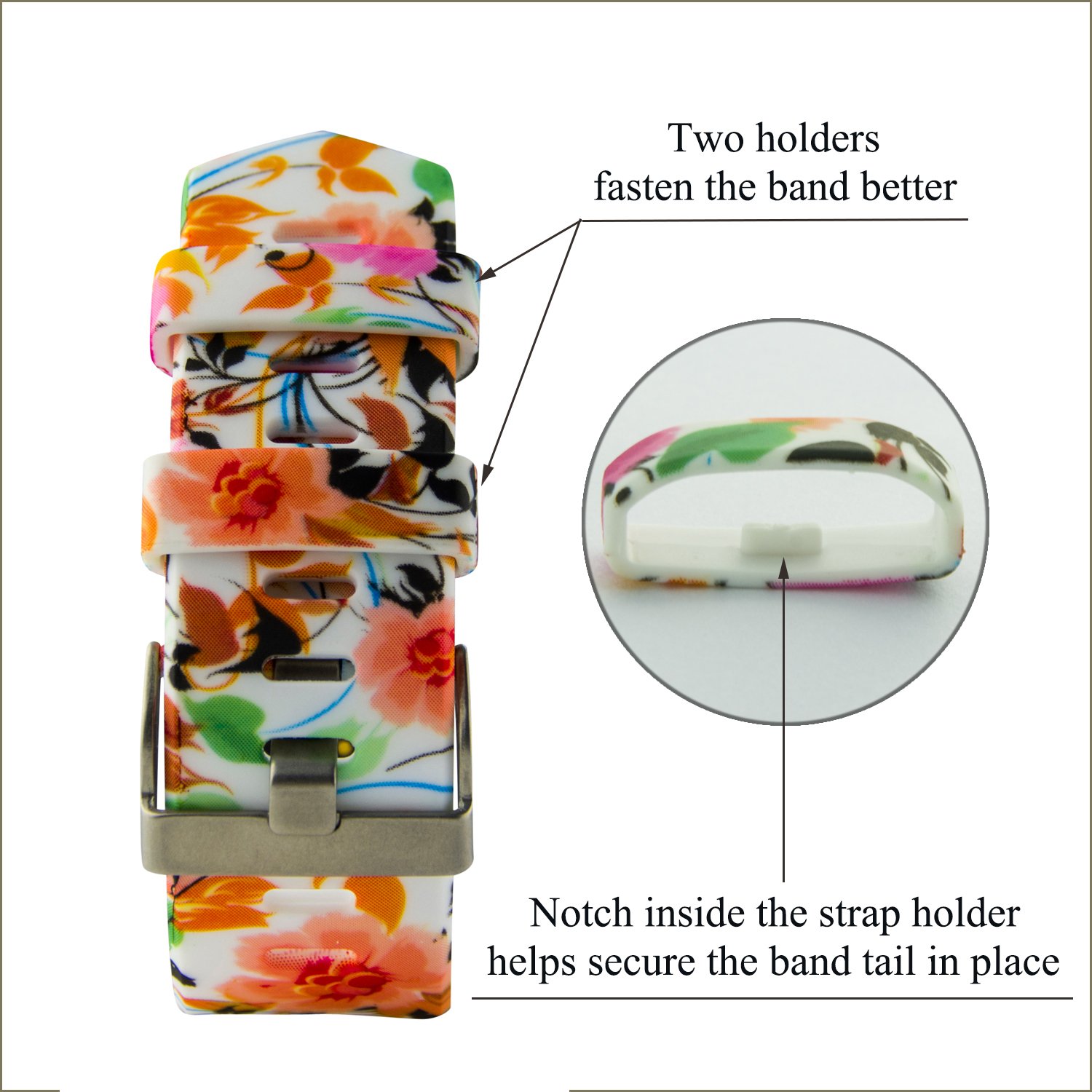 Fitbit Charge 2 Band,Soft Silicone Adjustable Replacement Sport Strap Floral Design Bands with Classic Buckle Fitness Accessory Wristband for Fitbit Charge2 (Pattern-3, Large (Wrist 6.5\