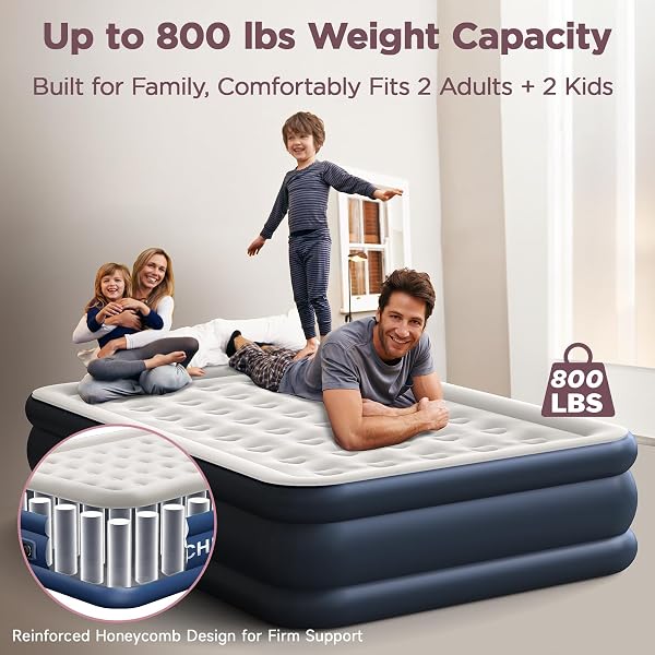 CHERIMOR QUEEN AIR MATTRESS WITH BUILT IN PUMP, 18″ ELEVATED HEIGHT, 48HR LEAK-TESTED, HONEYCOMB COIL SUPPORT, 800 LBS CAPACITY, FAST 3-MIN INFLATION–BLOW UP MATTRESS FOR GUEST ROOM & SLEEPOVER