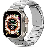 Tasikar Stainless Steel Watch Band, Compatible with Apple Watch Ultra 49mm, Premium Metal Replacement Strap with Case, Silver
