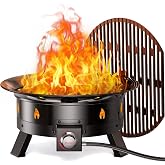 Ciays Large Propane Fire Pit 19 Inch, Gas Fire Pit with Grill Grate, Folding Legs, Hose Hooks, Propane Tank Holder, Cover & C