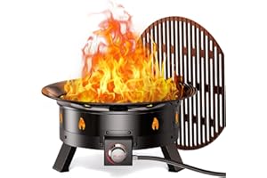 Ciays Large Propane Fire Pit 19 Inch, Gas Fire Pit with Grill Grate, Folding Legs, Hose Hooks, Propane Tank Holder, Cover & Carry Strap, CSA Certified Portable Outdoor Fire Pit for Camping, 58,000 BTU