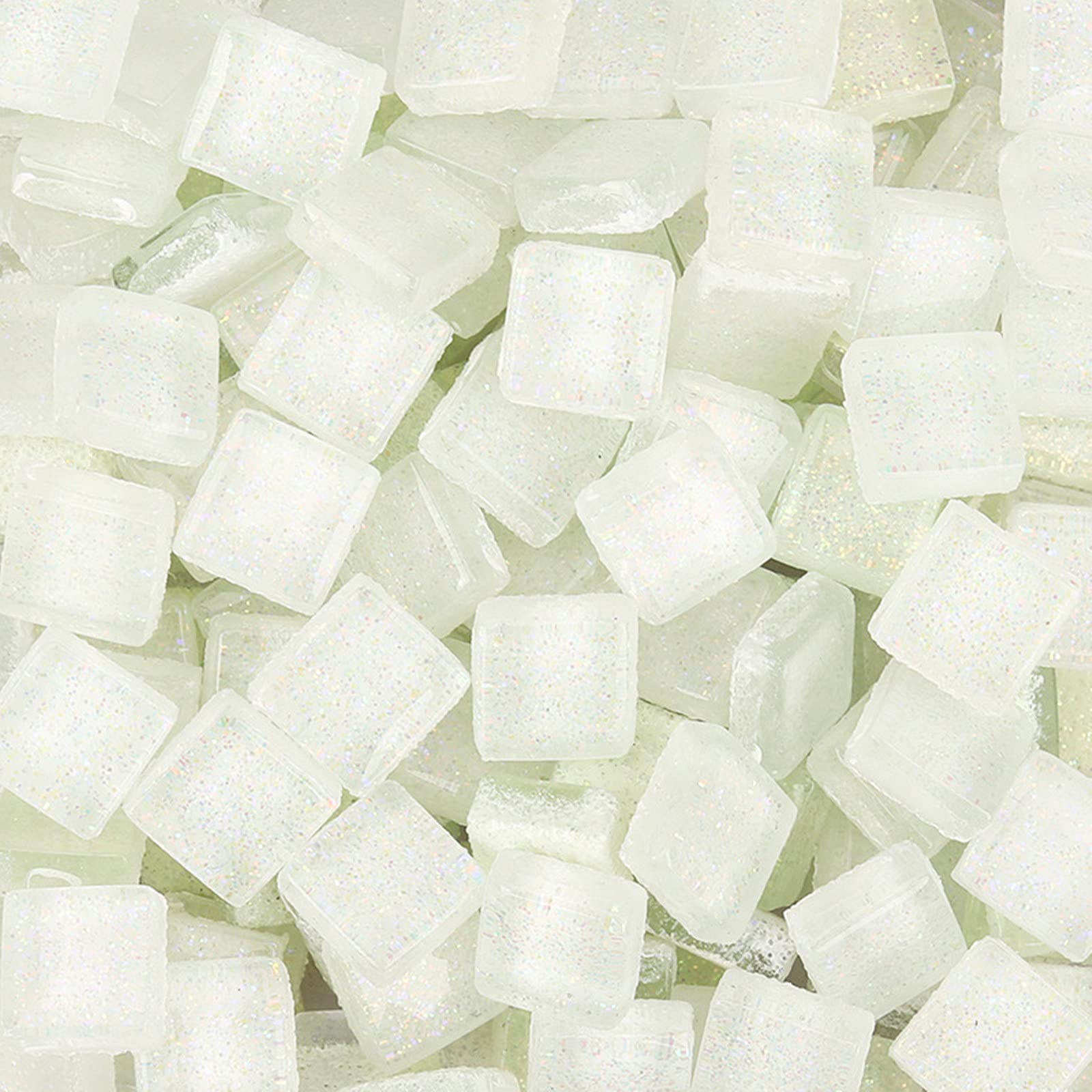 Glass Mosaic Tiles Square Glitter Crystal Mosaic Stones Glass Pieces for Art Craft Decoration 200g,1x1cm(White)