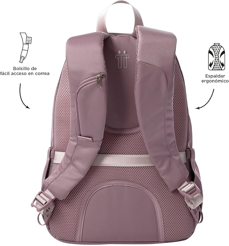 - Mochila para portátil de 14 polegadas, Goctal modelo 2.0, mochila de escritório e instituto, 3 compartimentos, bolso para garrafa, encosto ergonómico, alças confortáveis em S, cor lilasé de recordação