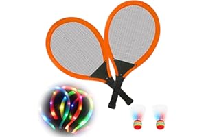 KAVLFA Led Light-Up Oversized Badminton Set with 2 Player Grip Tapes Badminton Racket 2/4 PCS Light-Up Shuttlecocks, Family Entertainment Outdoor Night Light Training LED Badminton Racket Sets Sport