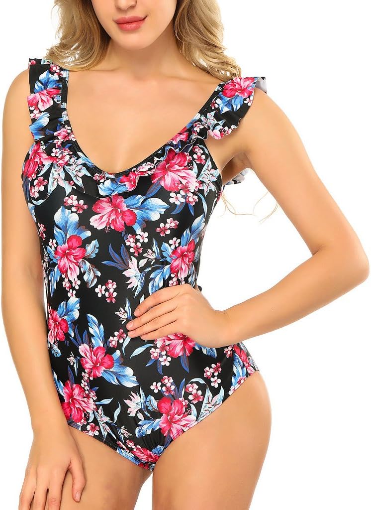SESY Womens One Piece Swimsuits Sexy Backless Floral Printing Patterns Padded Push up Swimwear