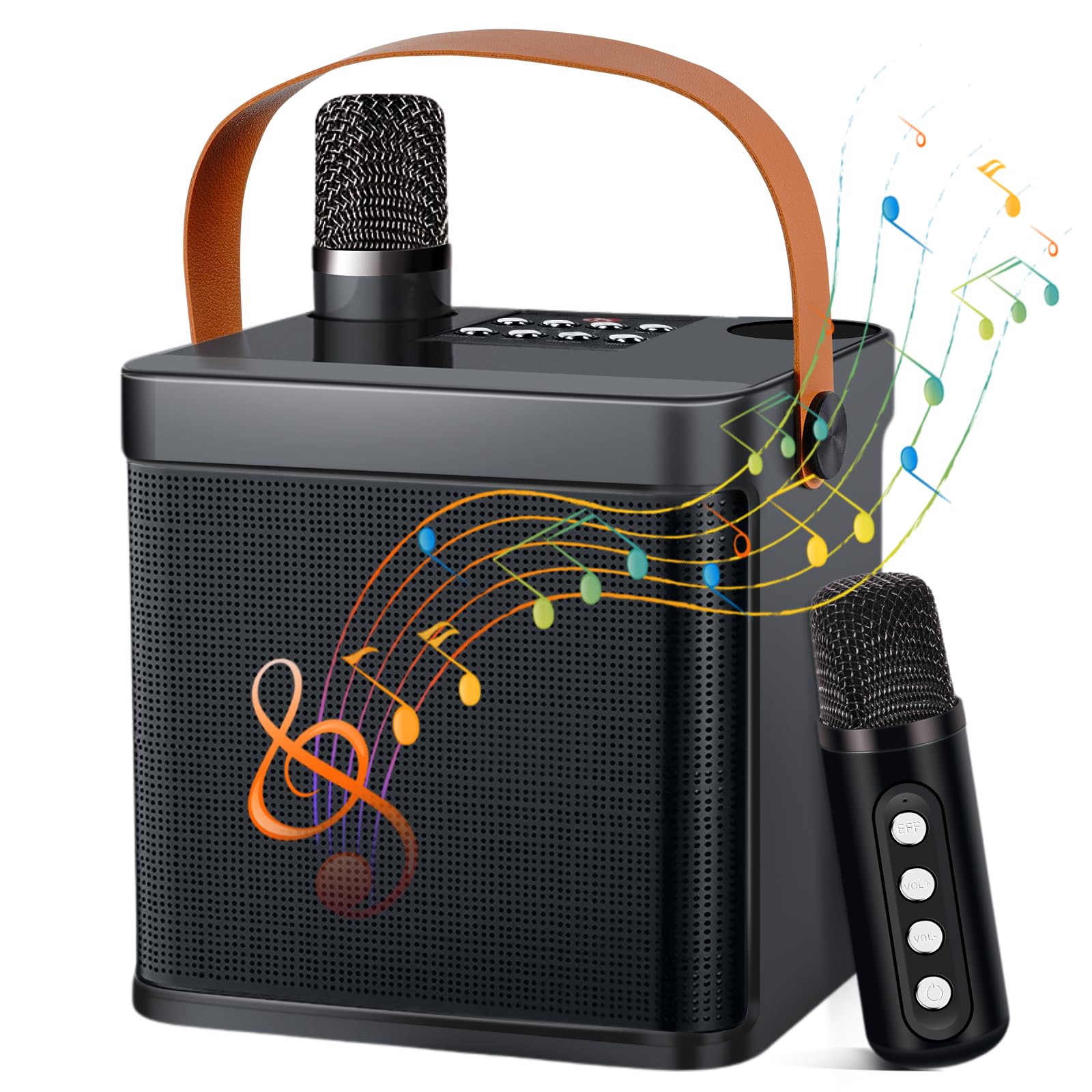 SOPPY Karaoke Machine for Adults & Kids, Portable Bluetooth Speaker with 2 Wireless Microphones, Karaoke Machine Speaker with Voice Changing Effects,Party Lights for Family Home Party (Black)