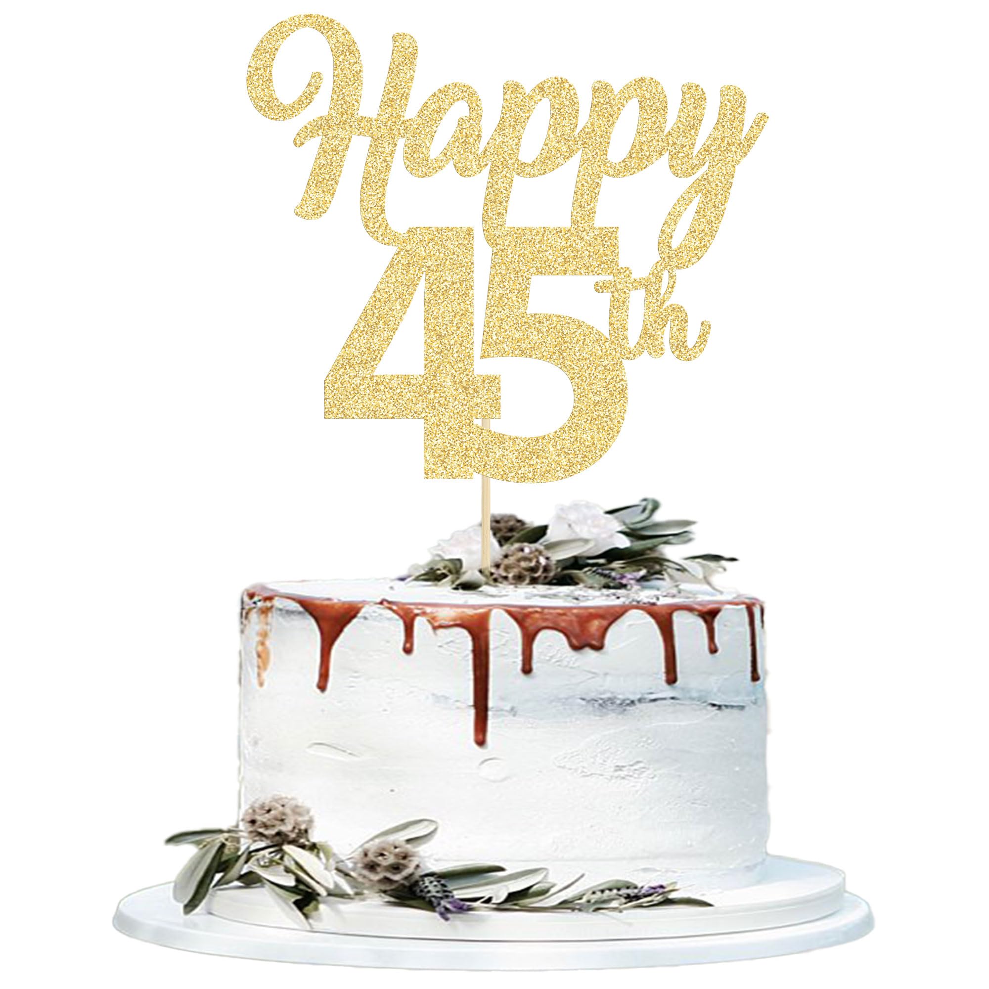 3Pcs Happy 45th Cake Toppers Gold Glitter Number 45 Forty Birthday Cake Pick Decorations for Cheers to 45 Years Old 45th Birthday Wedding Anniversary Party Supplies