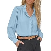 Astylish Women's 2026 Ruffle Collar Long Puff Sleeve Chiffon Blouse Button Down Shirt Loose Fit Spring Summer Tops