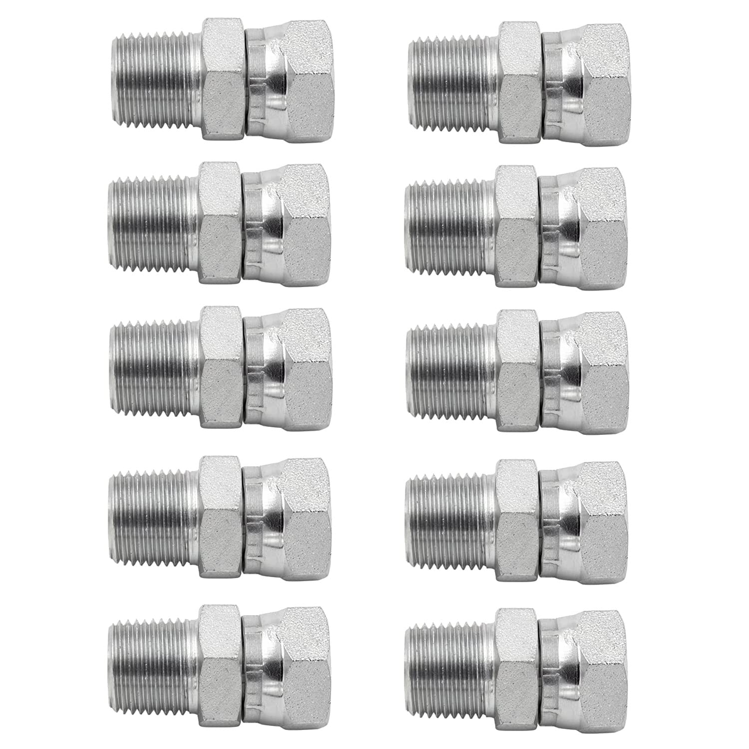 Photo 1 of (10-Pack) 3/8" NPTF Male x 3/8" NPSM Female Swivel Hydraulic Steel Pipe Fitting | 1404-06-06