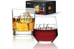 DeeCoo His & Hers Wine and Whiskey Glass Set: Unique Wedding Gift for Couples, Mr & Mrs, Bride & Groom Hubby & Wifey (2026 Ne