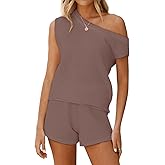 Tankaneo Womens Off The Shoulder 2 Piece Outfits Sweater Sets Shorts Casual Matching Lounge Sets 2025
