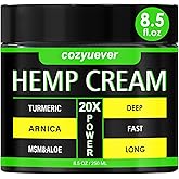 cozyuever 8.5 Oz Hemp Cream with Arnica, Menthol, Aloe, Emu Oil, Turmeric