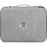 Kimhachan Stripe Kitty Laptop Pouch with Handle | Vintage-Inspired Fabric Cute Notebook Case Sleeve for Women (Black x White, 17 inch)