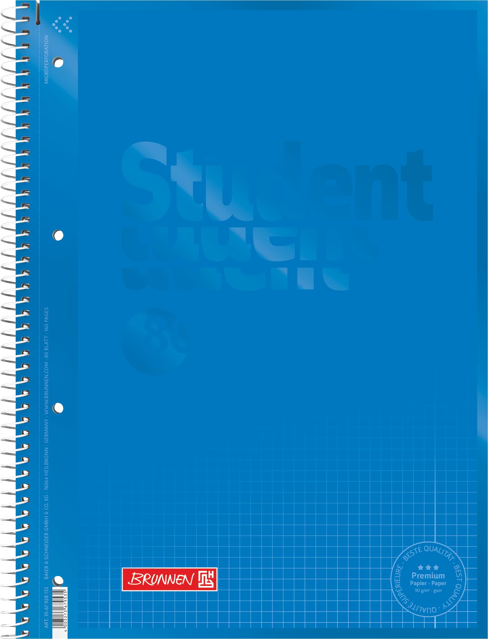 Brunnen 1067928190 Notebook, Student Notepad (Square, A4, line: 28, 90 g/m², 80 Sheets) Blue