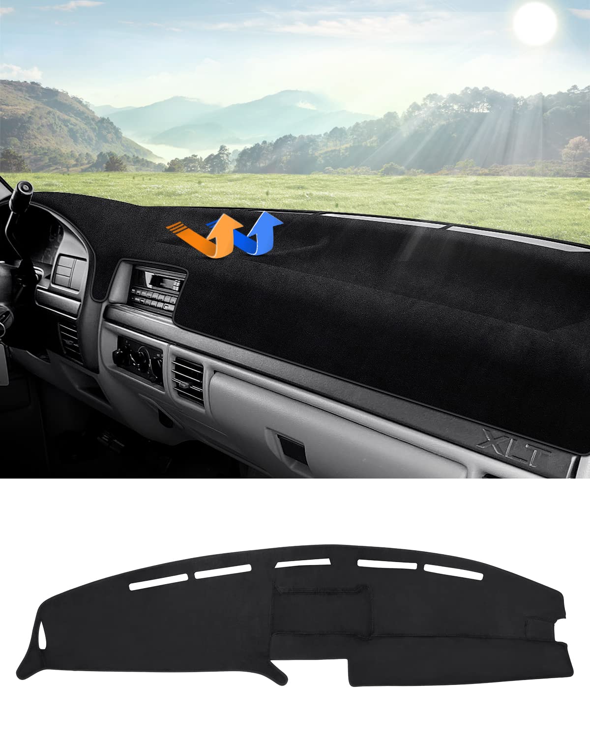Photo 1 of Autorder Dashboard Cover Mat for 1992-1996 Ford F150 F250 F350 Accessories Dash Cover Flannel Dash Mat Sunshade Glare UV Rays Protector