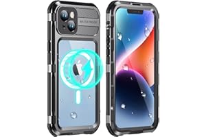 WIFORT Waterproof Case for iPhone 14 - Metal Full Body Protection Case Built-in [Screen Protector][IP68 Water Proof][14FT Military Grade Dropproof][Compatible with MagSafe] Phone Cover, 6.1" Black