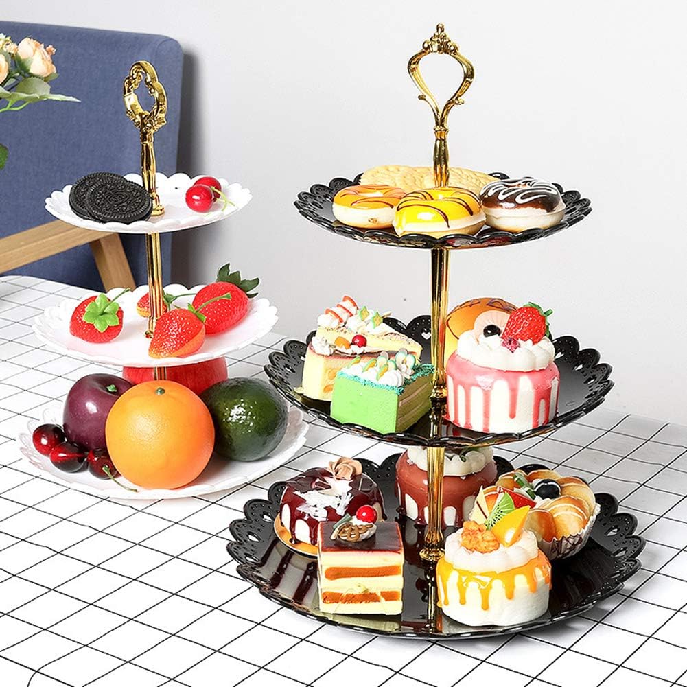 Sangda Presentoir A Gateaux A 3 Etages En Plastique 35 Cm Noir Vaisselle Et Arts De La Table Vaisselle Et Plats De Service Napravi Rs