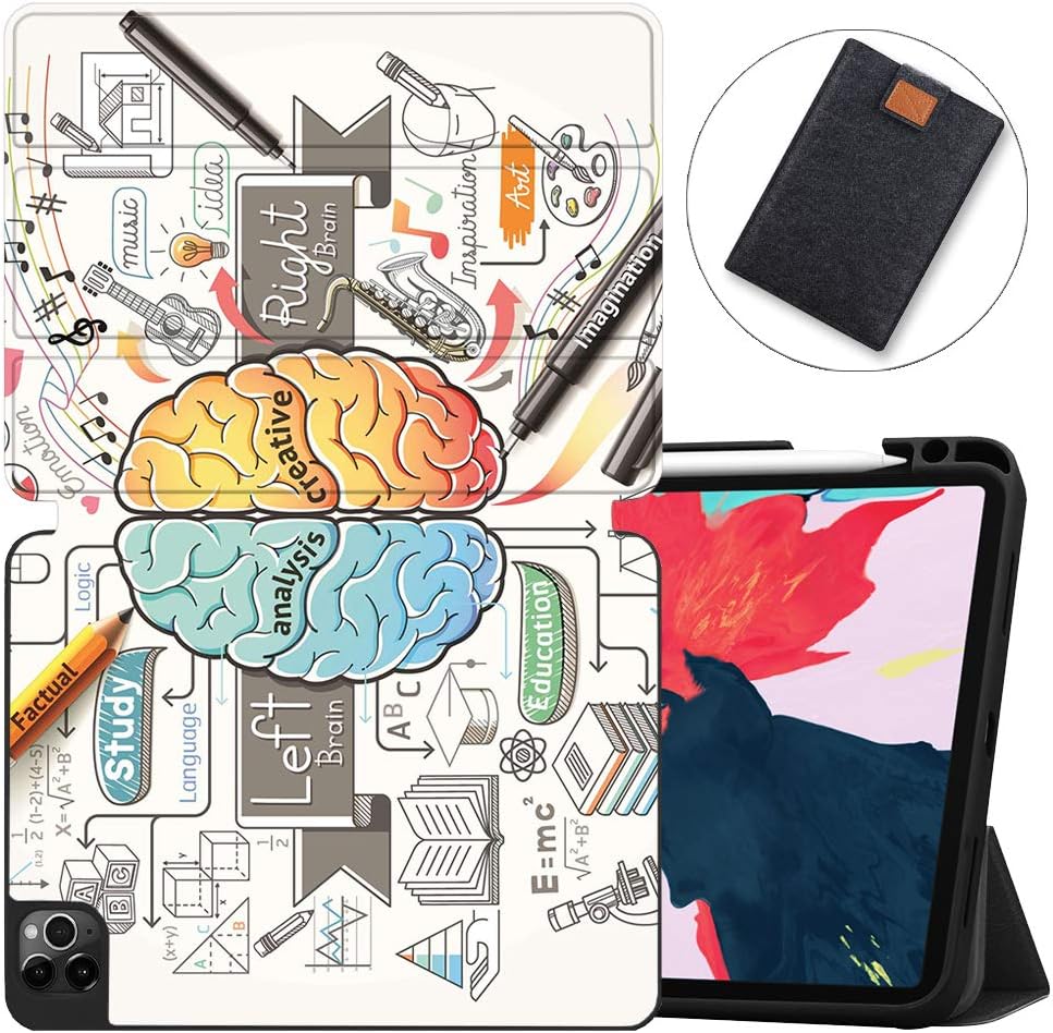 MAITTAO Case for New iPad Pro 11 inch 2nd Gen 2020 Release, Support Apple iPad Pencil Holder & Wireless Charging, Soft TPU Back Shell Stand Smart Cover with Auto Sleep/Wake, Creative Brain 2