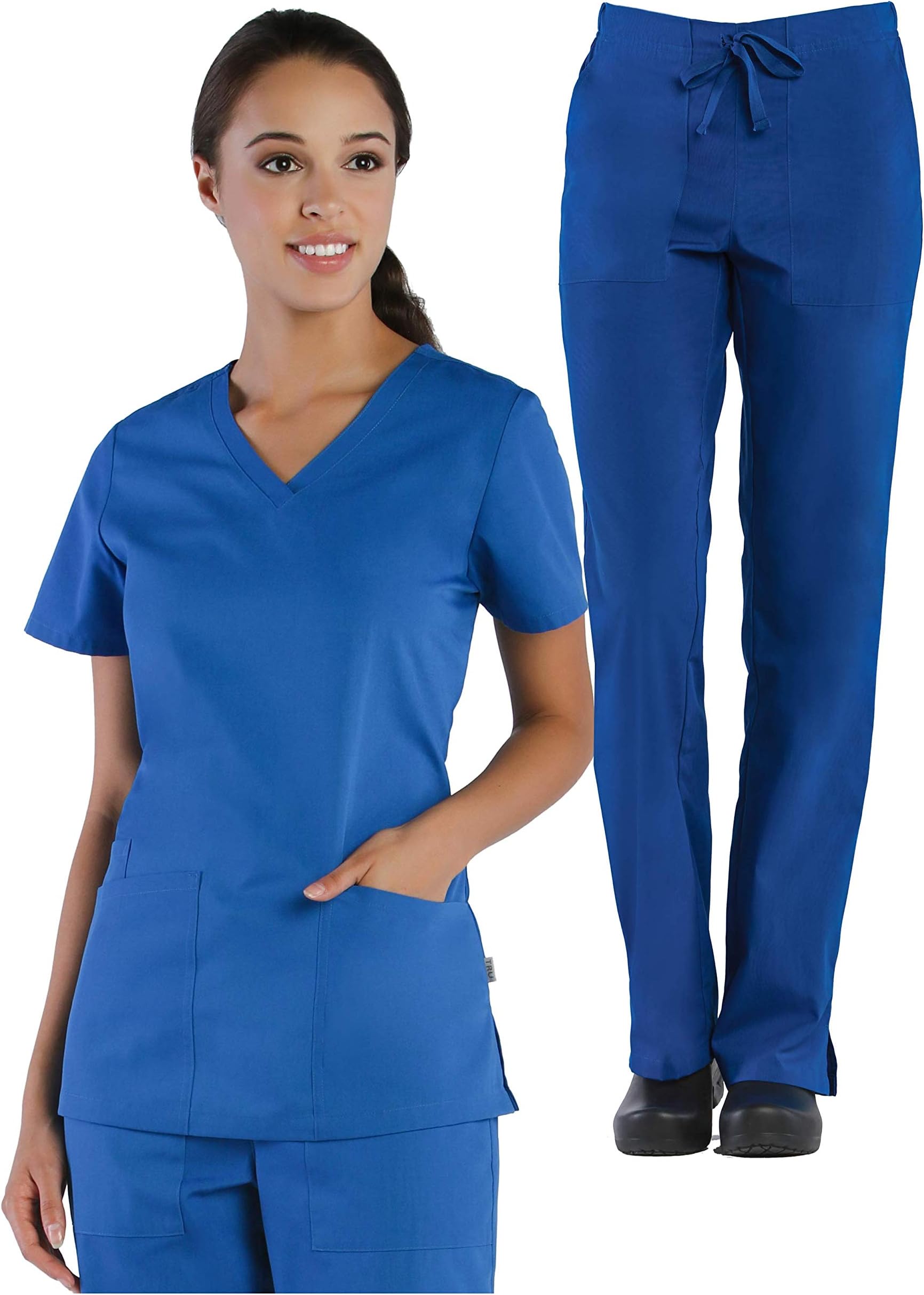 Tru Basic Womens V-Neck Top 10102 & Half Elastic Drawstring Pant 90102 Scrub Set